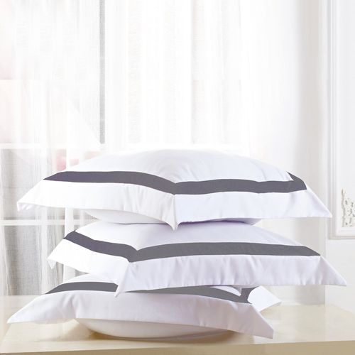 Ava Collection | White European Pillowcase Set - Charcoal Trim
