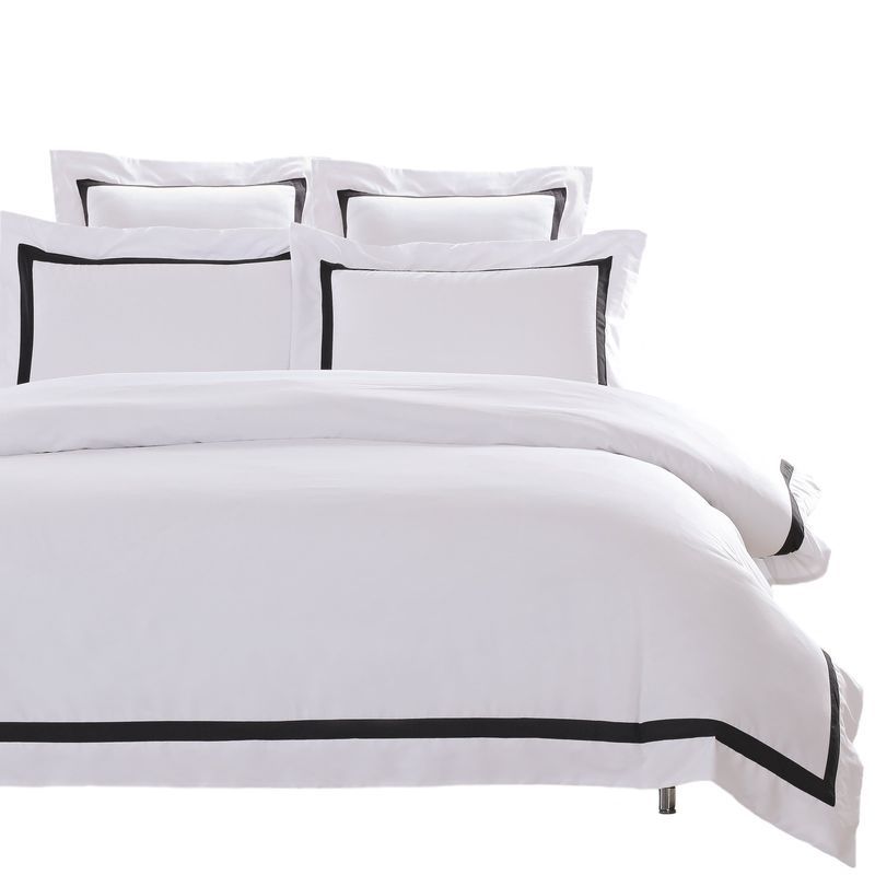 Ava Collection White Quilt Cover Set - Black Trim