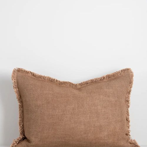 Baya Dover Cushion - Tan Brown | Lumbar with Fringe