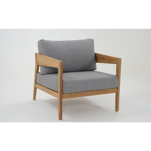 Caledonia Outdoor Teak Armchair with Grey Cushions