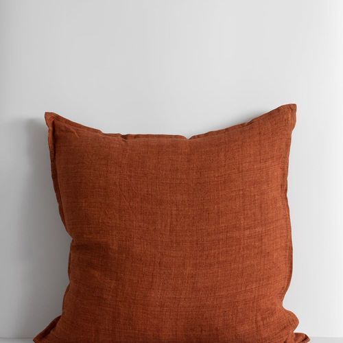 Baya Cassia Handwoven 100% Linen Cushion - Red Leather | Square
