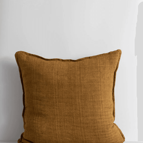 Cassia Handwoven 100% Linen Cushion - Tobacco | Square