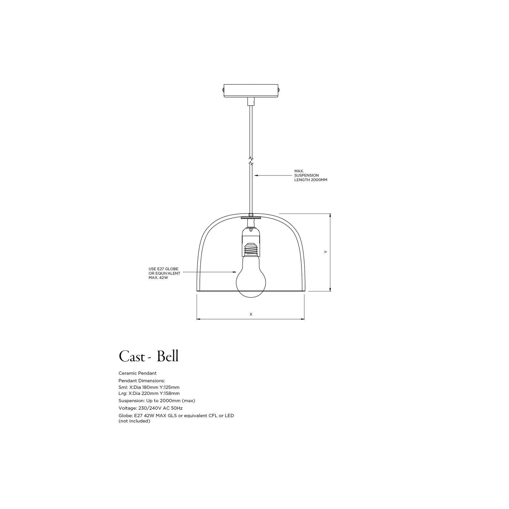 Ceramic Pendant Bell Light Small