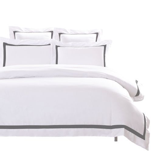 Ava Collection | White Quilt Cover Set - Charcoal Trim