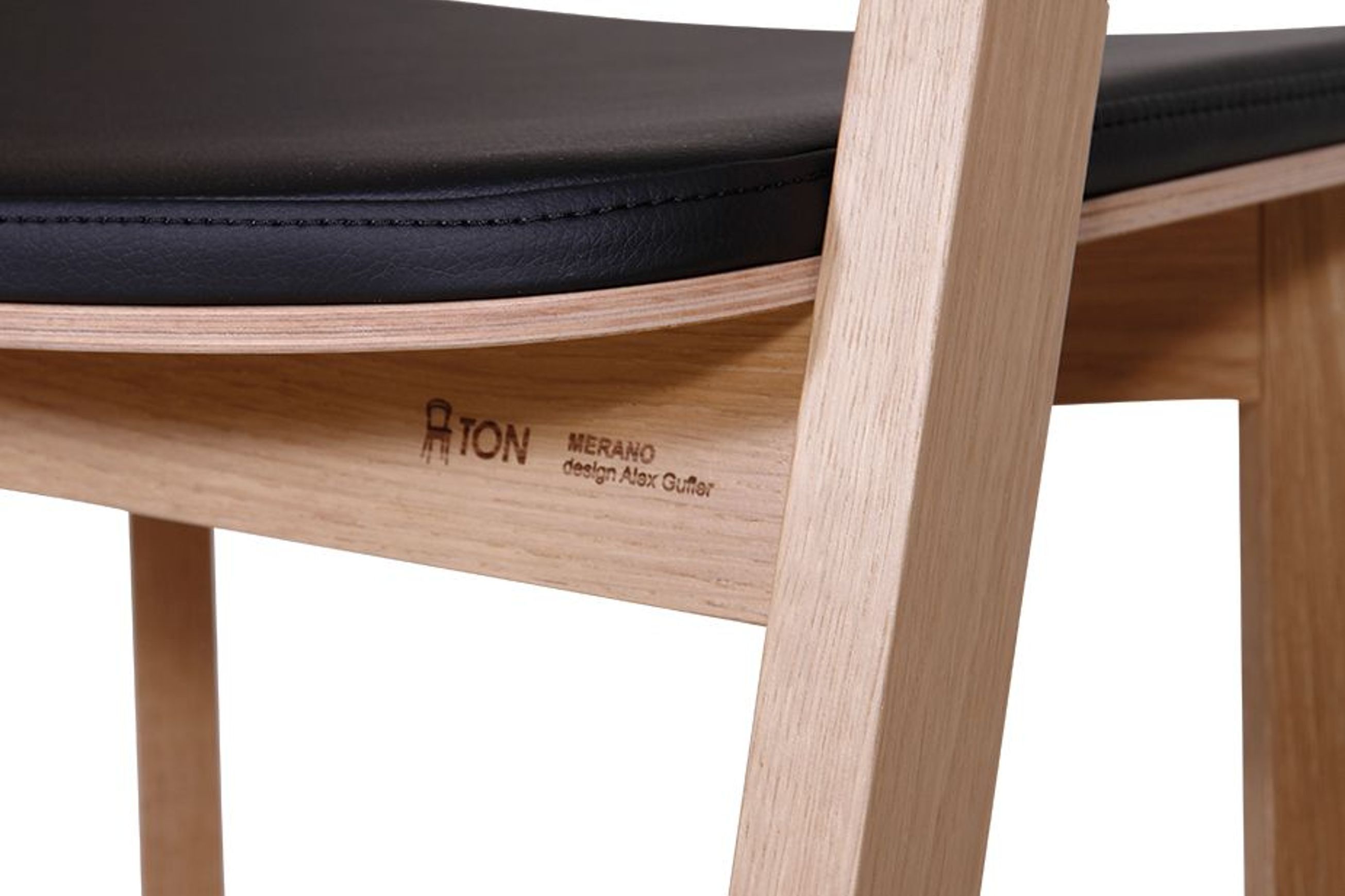 Merano Kitchen Stool - Natural Oak - Black Pad - by TON