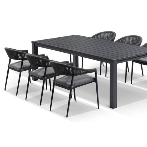 Cove Table 220cm with Cove Chairs 7pc Dining Set - Charcoal