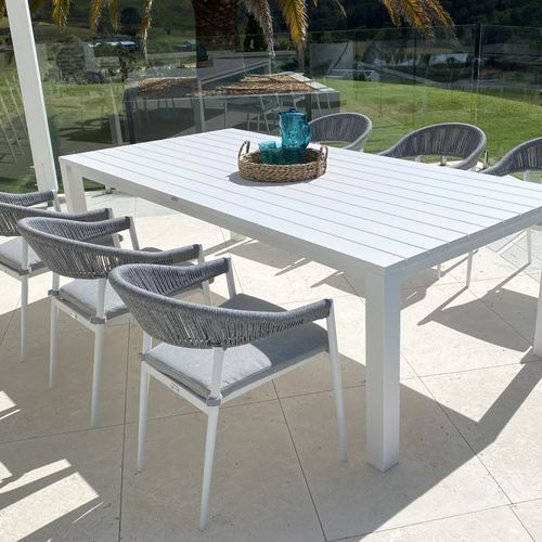Cove Table 220cm with Cove Chairs 7pc Dining Set - White