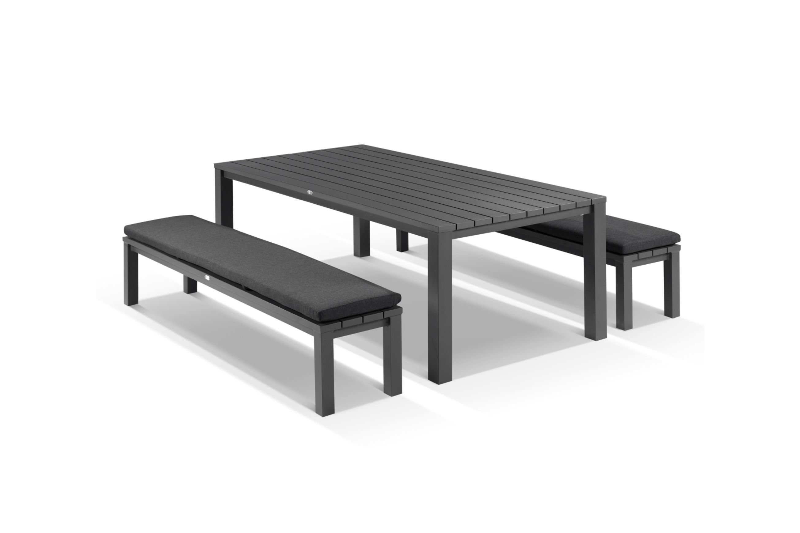 Cove Table 220cm and 2 Bench Seats with Cushions - Charcoal