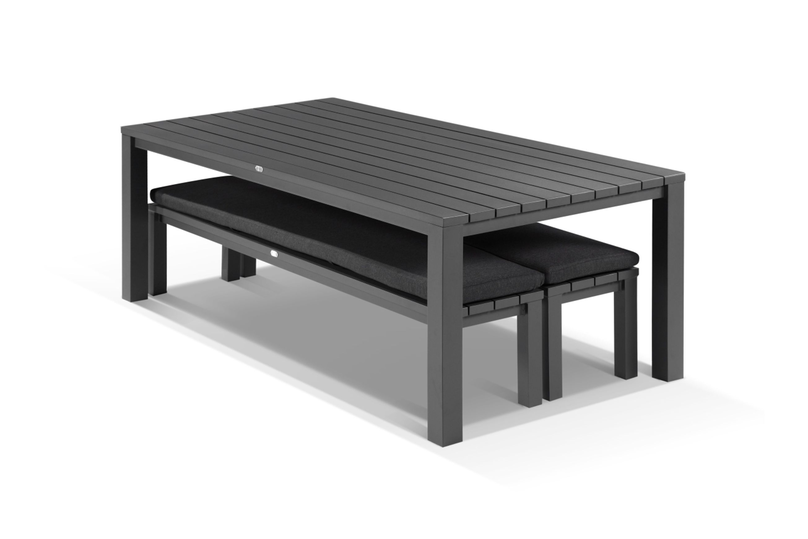 Cove Table 220cm and 2 Bench Seats with Cushions - Charcoal