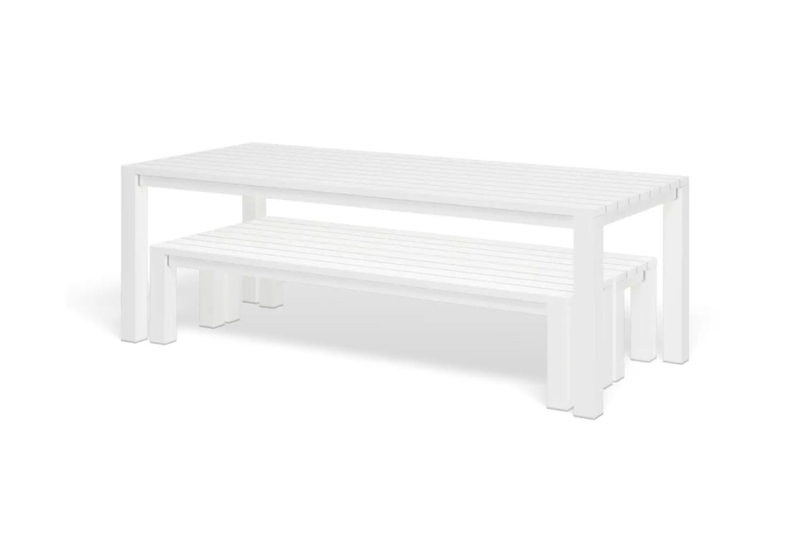 Cove Table 220cm and 2 Bench Seats with Cushions - White