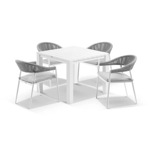 Cove Table 95cm with Cove Chairs 5pc Dining Set - White
