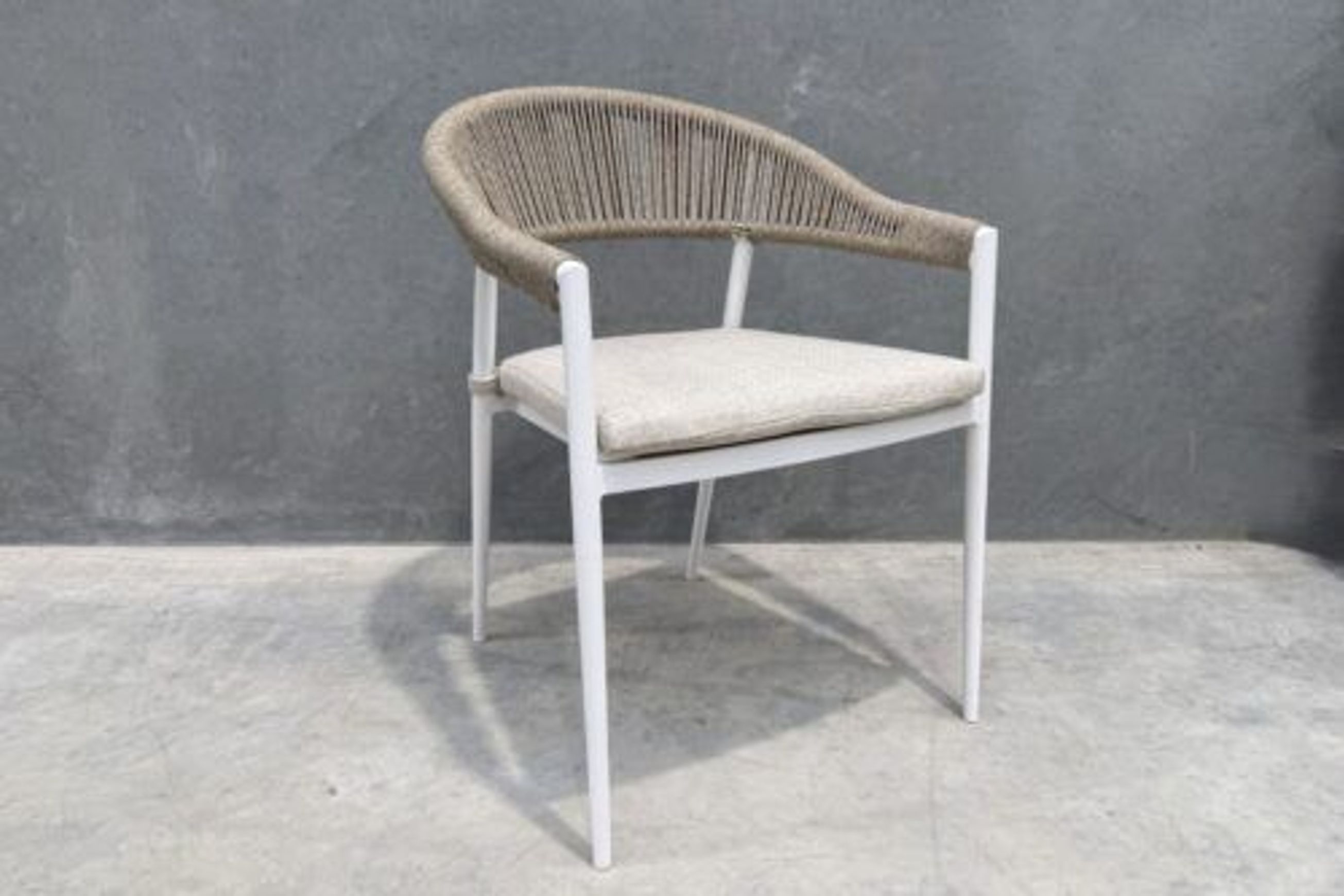 Cove Biscuit Rope Outdoor Dining Chair with Olefin Cushion - White