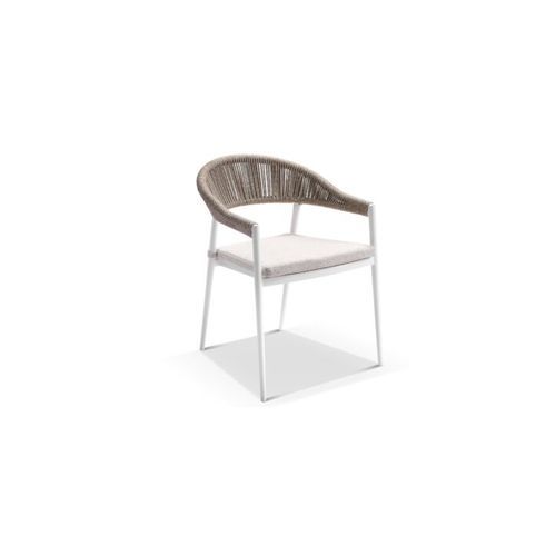 Cove Biscuit Rope Outdoor Dining Chair with Olefin Cushion - White
