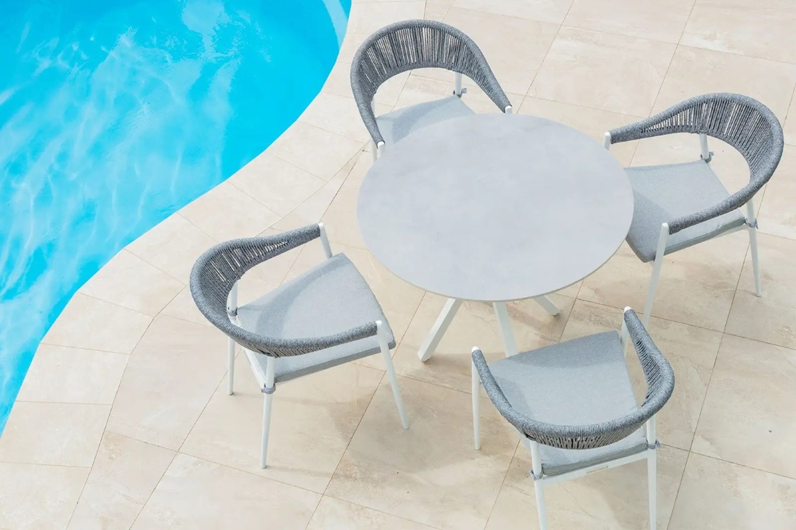 Cove Round Ceramic Table with Cove Chairs 5pc Set - White