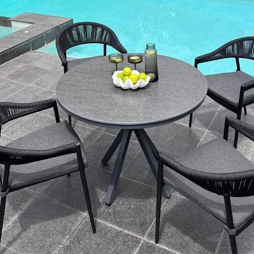 Cove Round Ceramic Table with Cove Chairs 5pc Set  - Charcoal