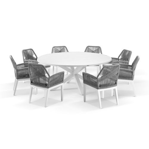 Cove Round Table with Cape Chairs 9pc Outdoor Dining Set | White