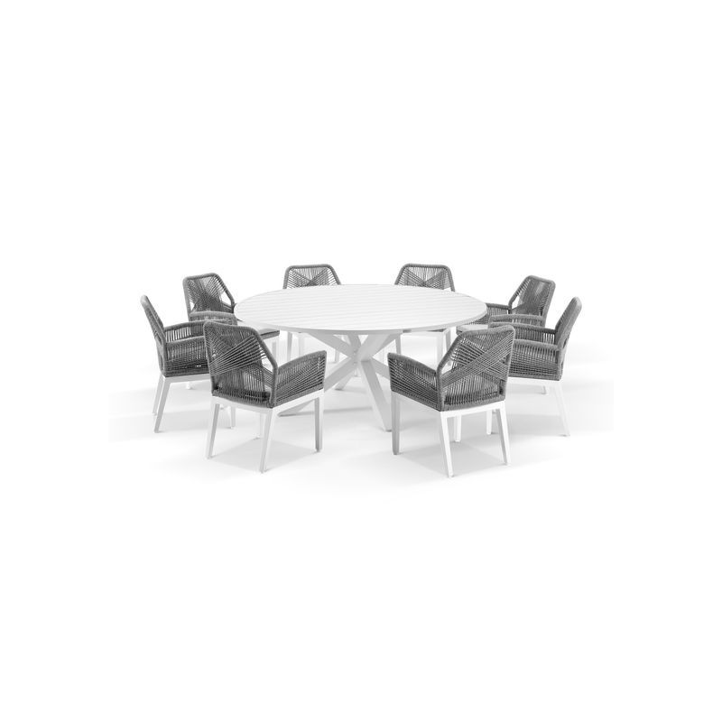Cove Round Table with Cape Chairs 9pc Outdoor Dining Set | White
