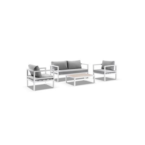 Cuba Aluminium 2+1+1 White Lounge Set with Coffee Table