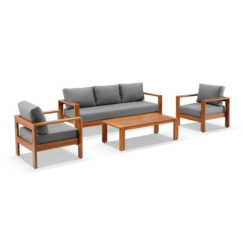 Delta 4pc Teak Lounge Set - Charcoal Sunbrella