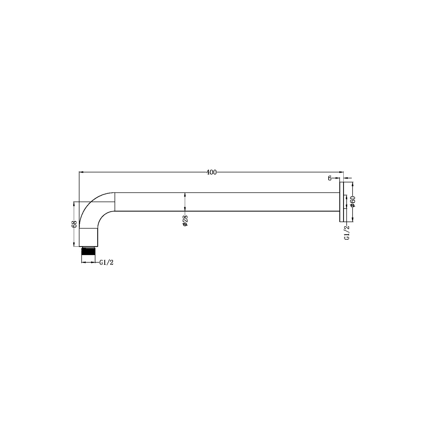 Zen SS316L Round Shower Arm 400mm Length | Brushed Nickel