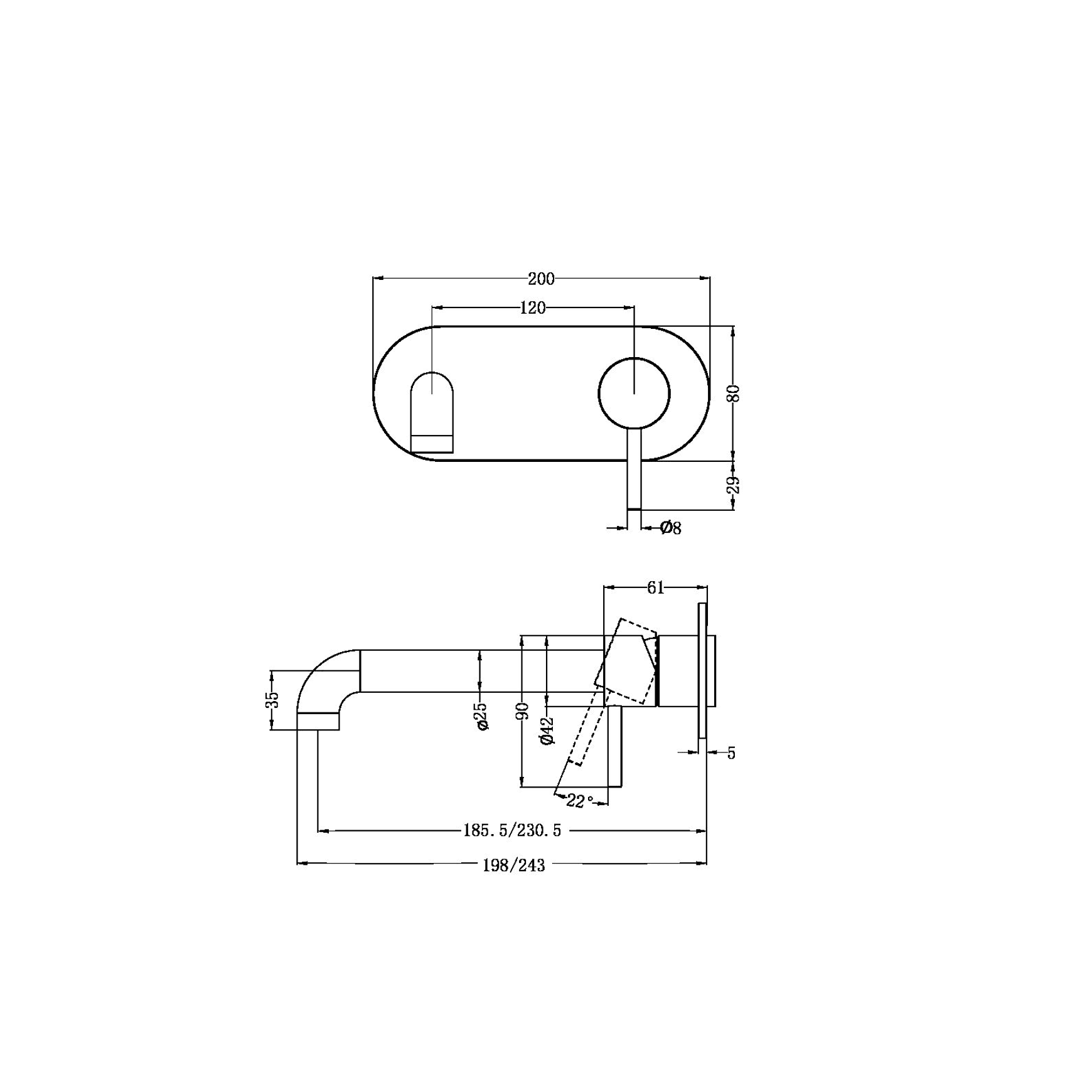 Zen SS316L Wall Basin/Bath Mixer 185mm Spout Trim Kits | Graphite