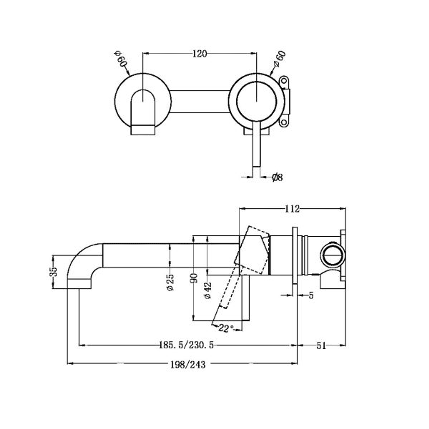 Zen SS316L Wall Basin/Bath Mixer Separate Back Plate 230mm Spout | Brushed Nickel