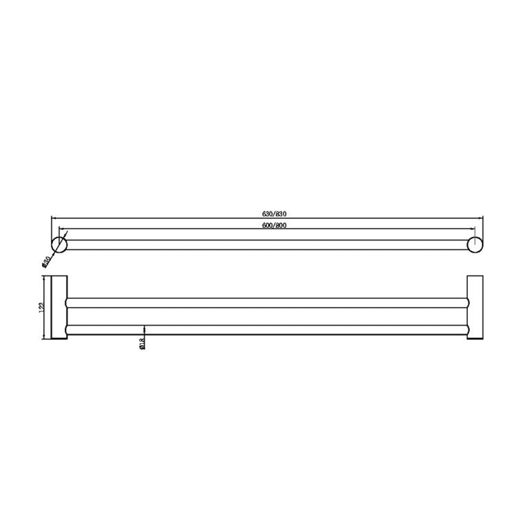 Zen SS316L Double Towel Rail 800mm | Brushed Bronze dimensions