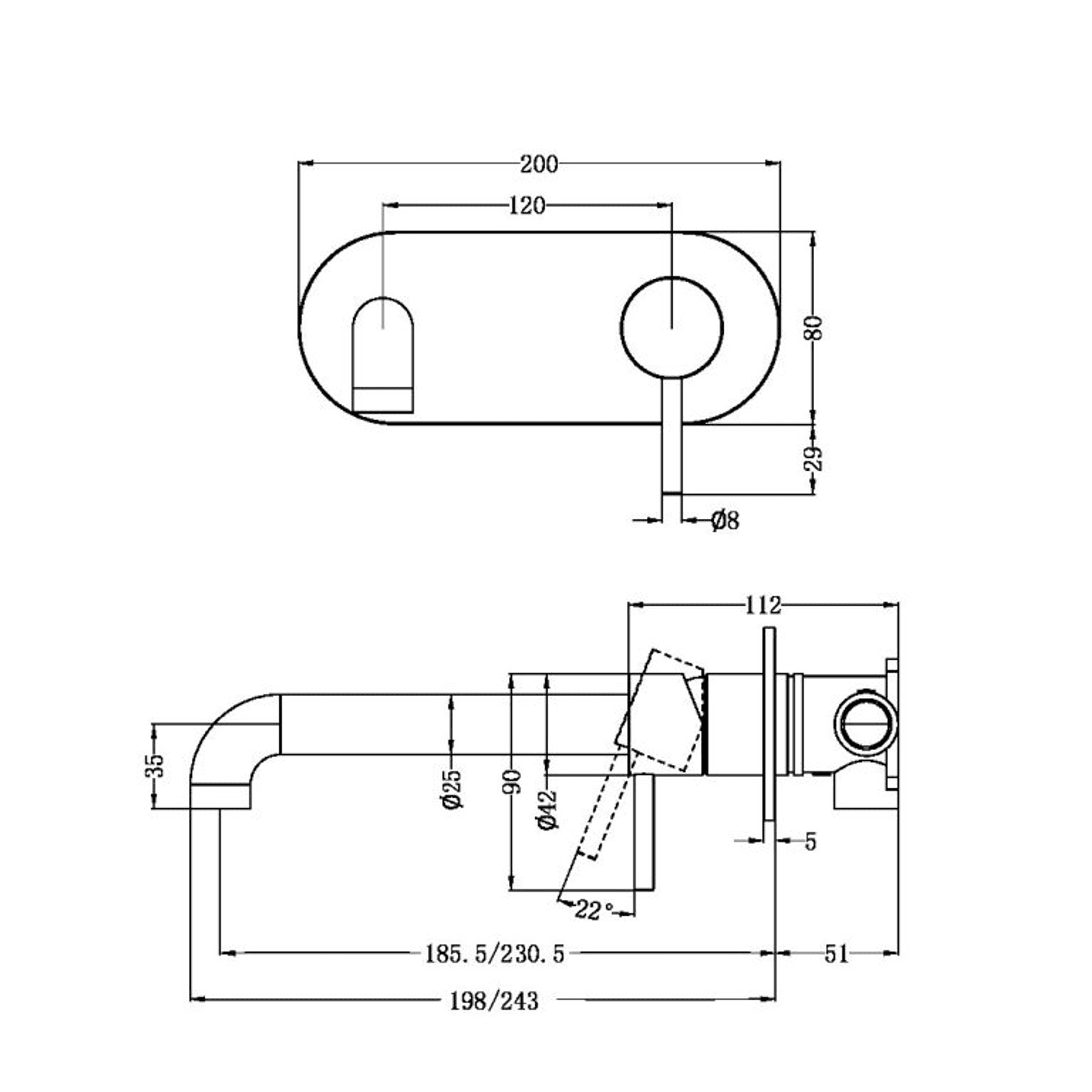 Zen SS316L Wall Basin/Bath Mixer 230mm Spout | Brushed Nickel