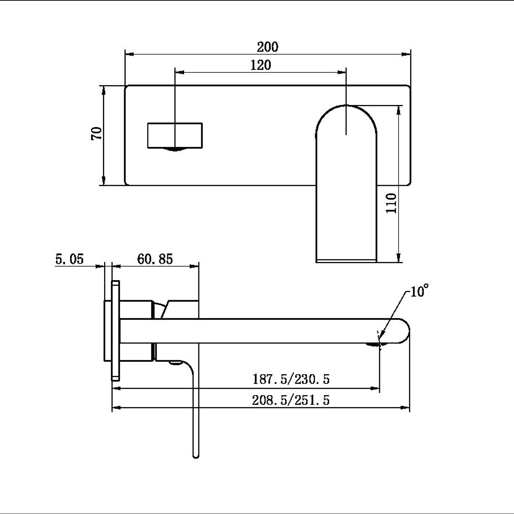 Bianca Basin/Bath Mixer 187mm Trim Kits | Brushed Gold dimensions