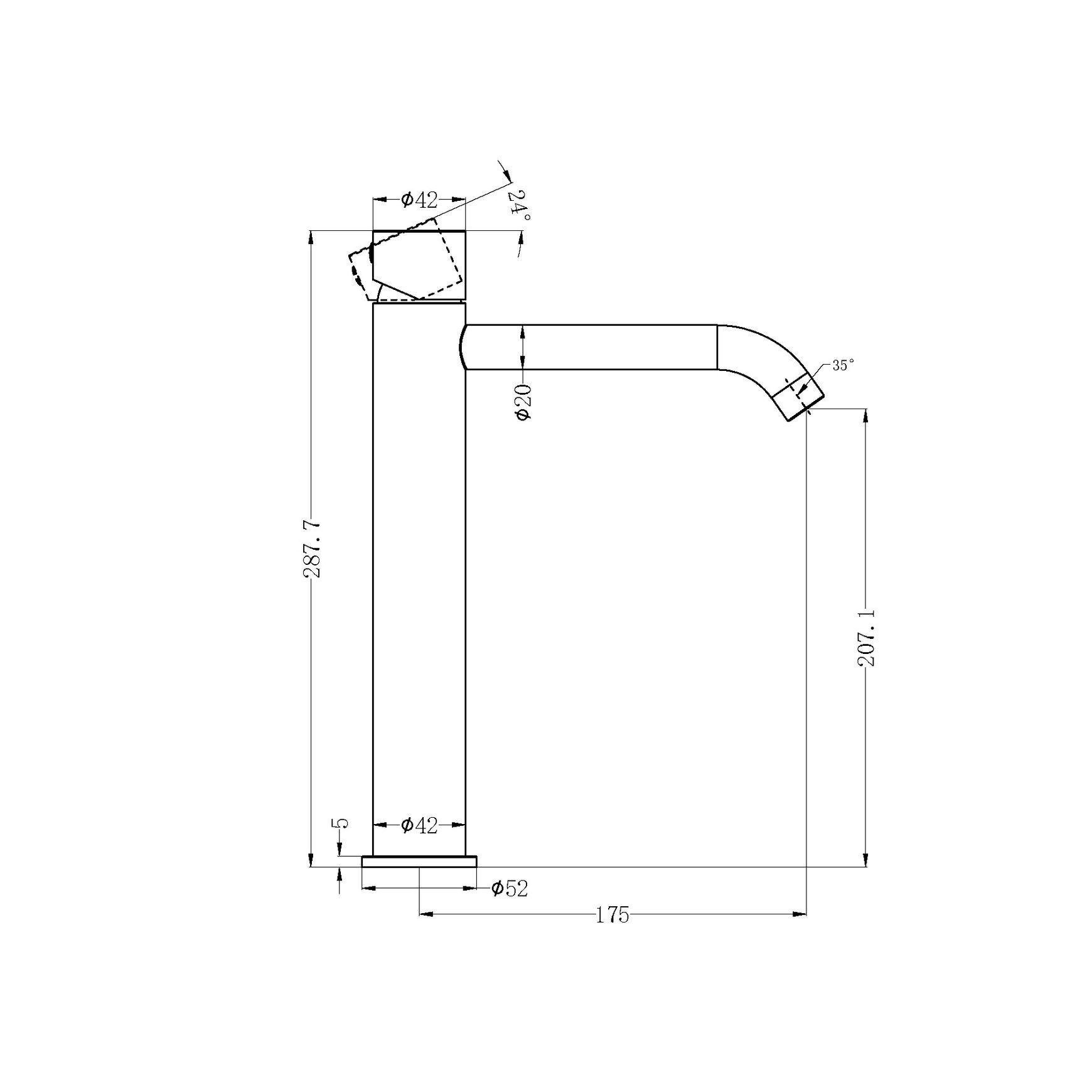 Zen SS316L Tall Basin Mixer Handless | Graphite