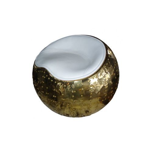 Belle X-1 Polished Brass and White Leather Aviator Cocoon Stool