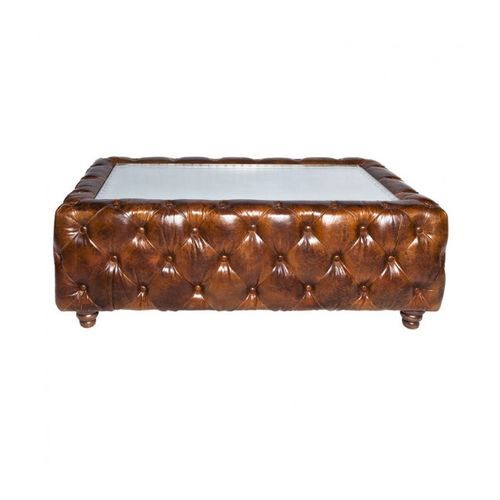 Regal Aluminium and Brown Chesterfield Leather Coffee Table