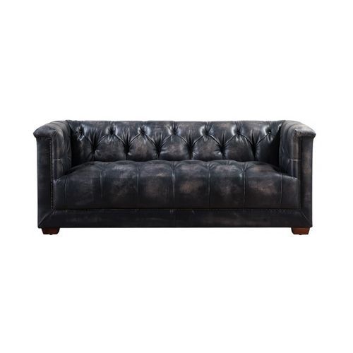 Gladiator Cube 2 seat vintage leather sofa - black chesterfield leather and Aluminium