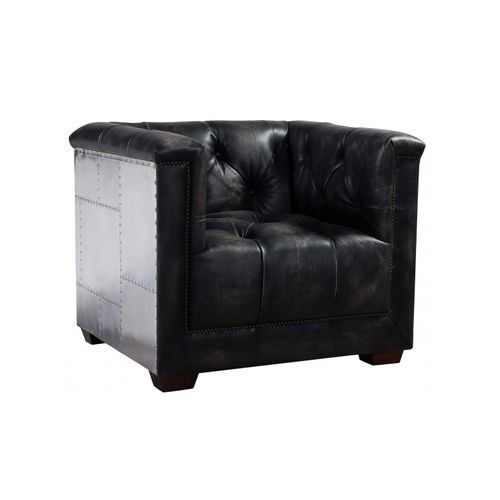 Gladiator Cube Armchair - vintage black leather chesterfield and Aluminium