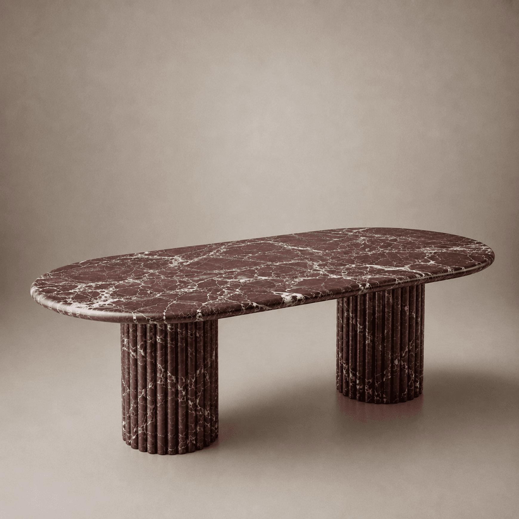 Fluted Oval Dining Table - Rosso Levanto Marble