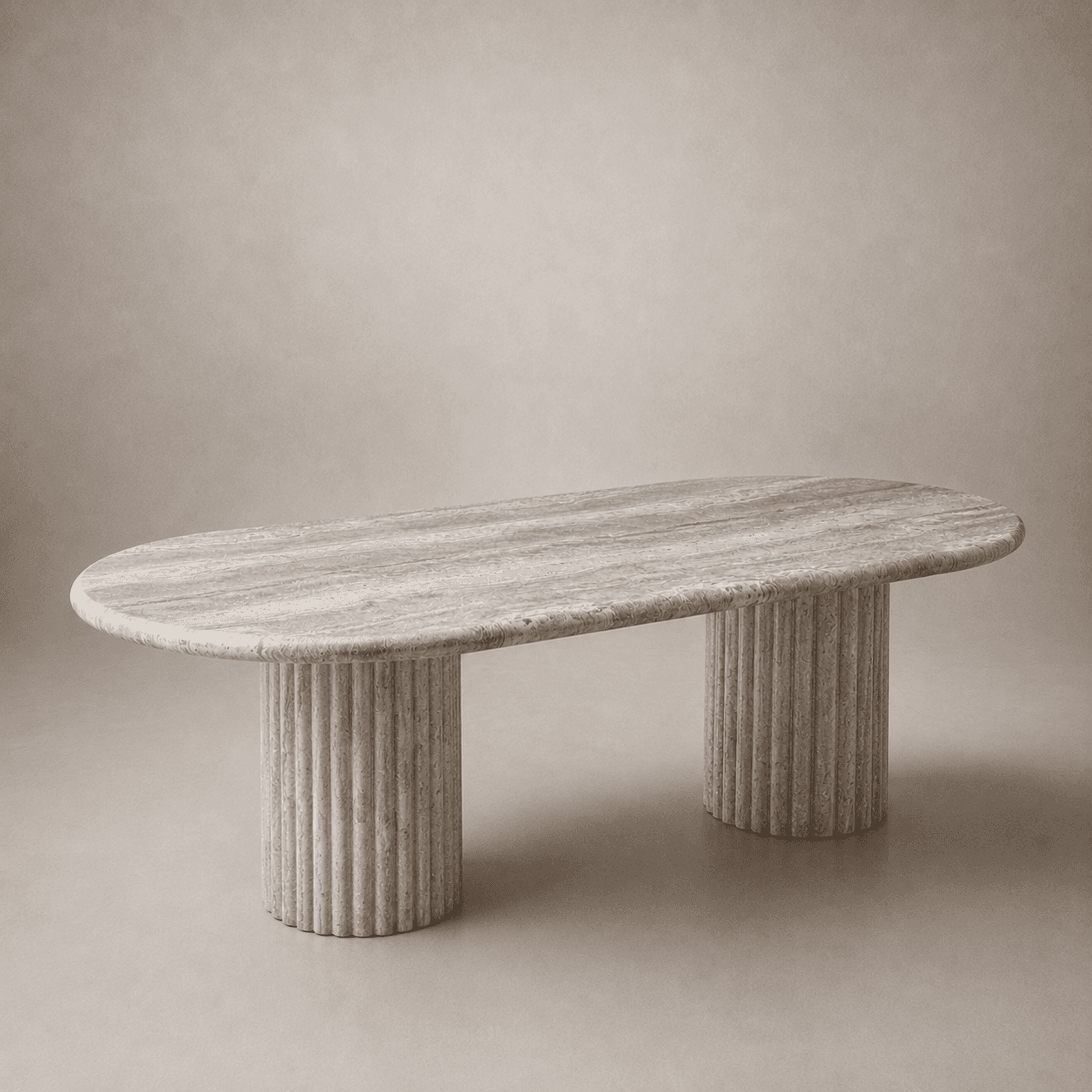 Fluted Oval Dining Table - Silver Travertine