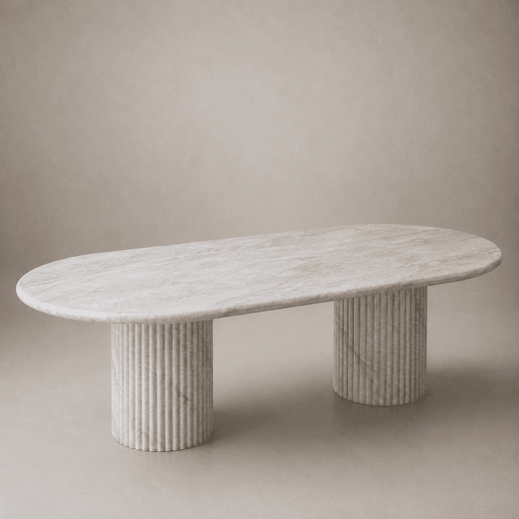 Fluted Oval Dining Table - Taj Mahal Quartzite