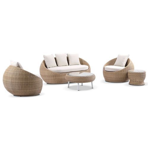 Newport Outdoor Wheat Wicker  Lounge Suite with Tables