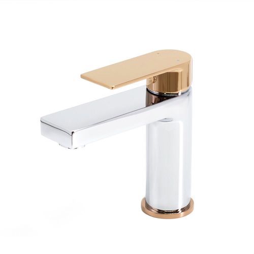 Prato Bathroom Single Lever Basin Mixer Tap - Luxury Chrome with Rose Gold Handle