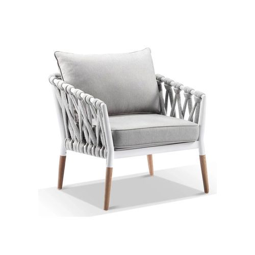 Silas Outdoor Ivory Rope & Aluminium Lounge  Arm Chair