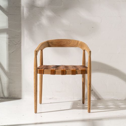 Larah Leather & Teak Chair - Tan