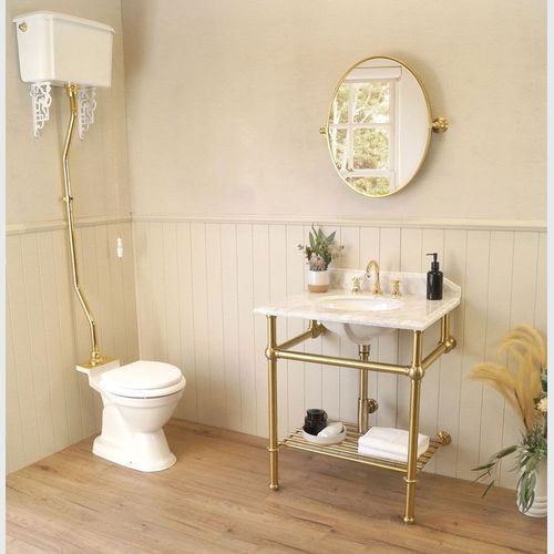Turner Hastings Mayer Basin Stand With Real Carrara Marble Top Brushed Brass 750mm