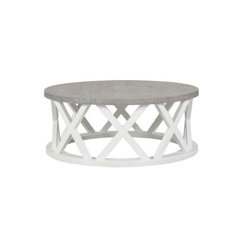 Ashton Round Coffee Table In Brushed White w/ Grey Top