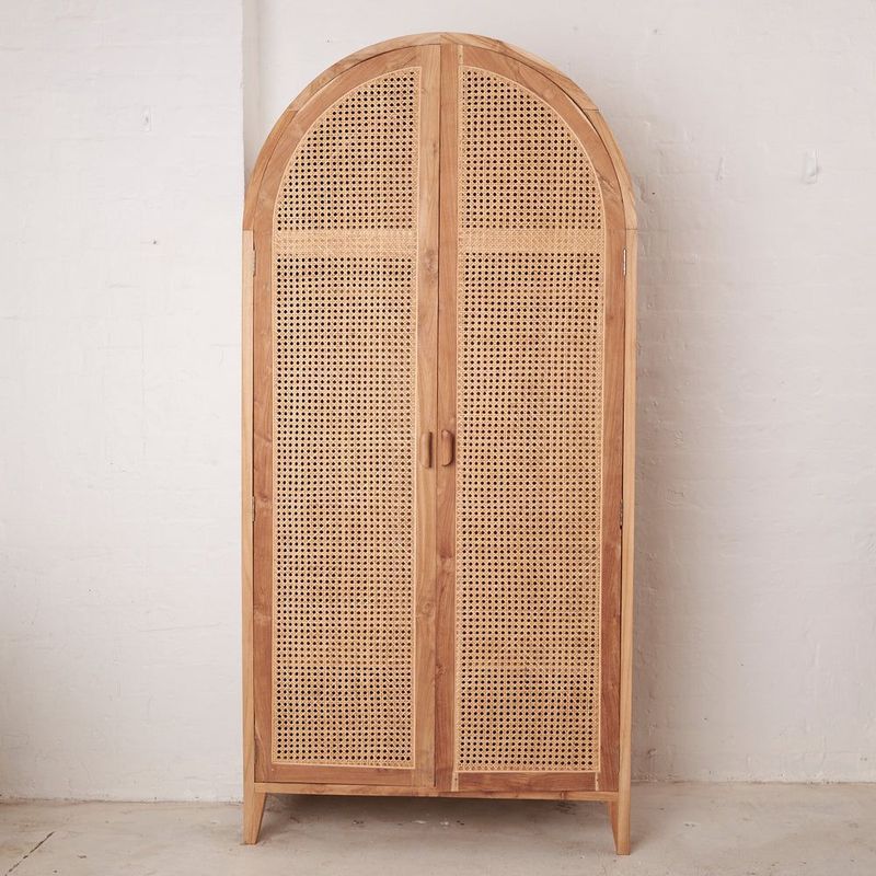 Navah Rattan and Teak Rounded Wardrobe
