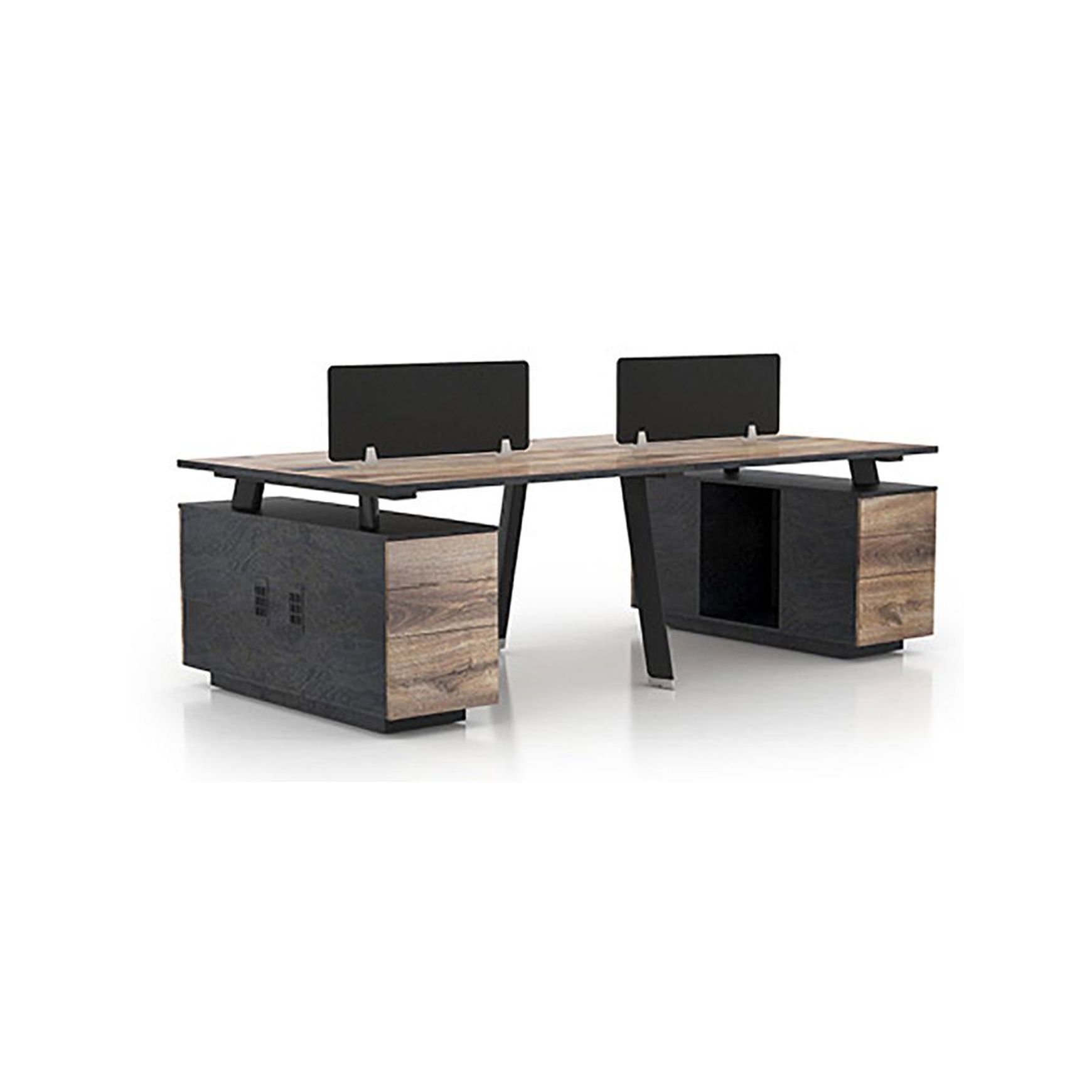 ARTO 4 people Back to Back Workstation 4 Cabinets 2.4M - Warm Oak & Black
