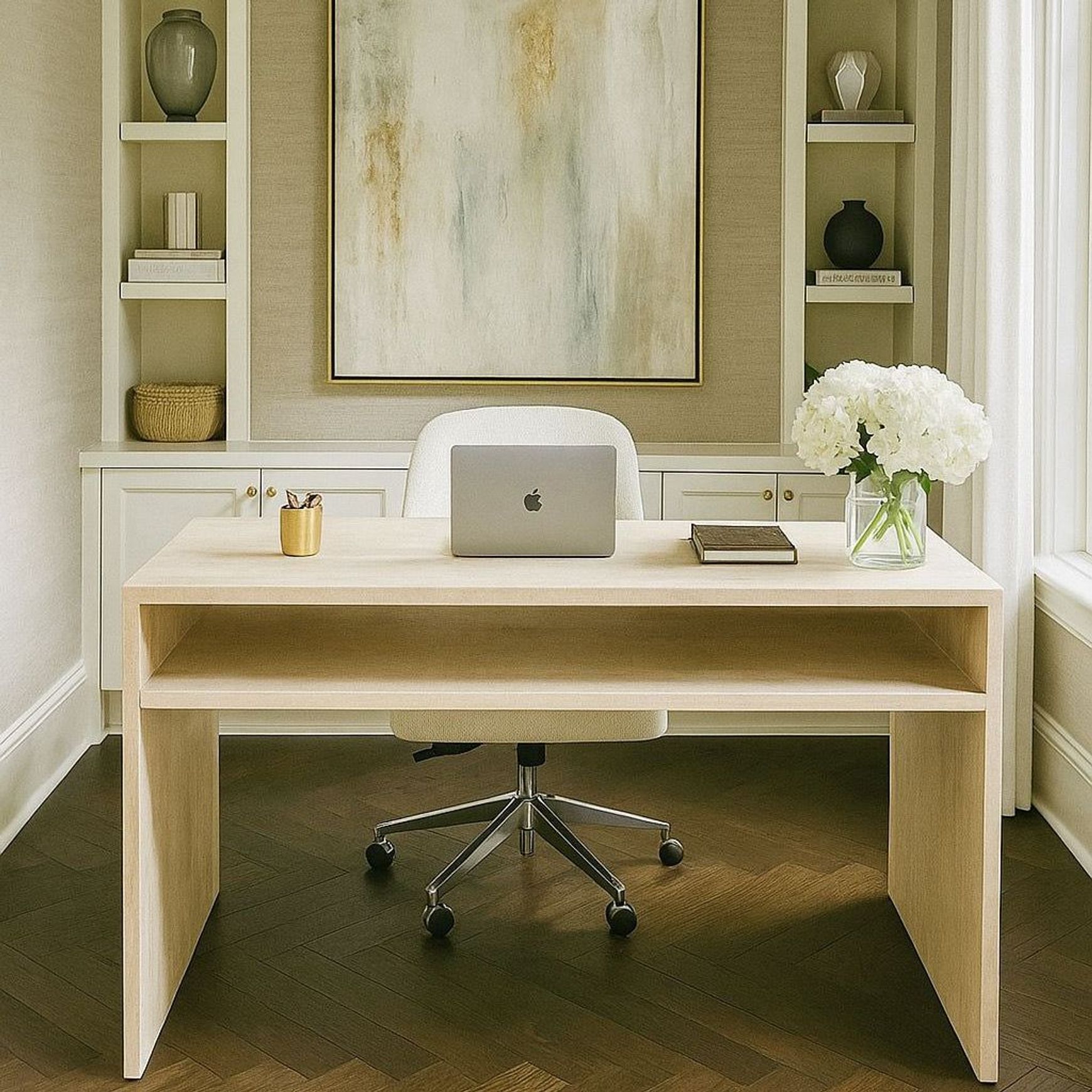 Waterfall Desk - Vein Cut Travertine
