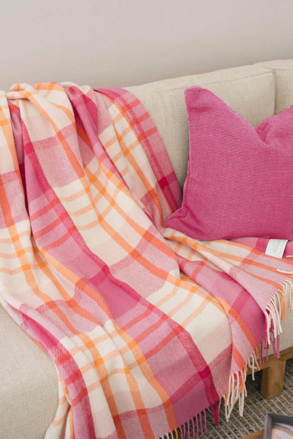 Ruanui Station Lambswool Throw - Okahu Orange Check