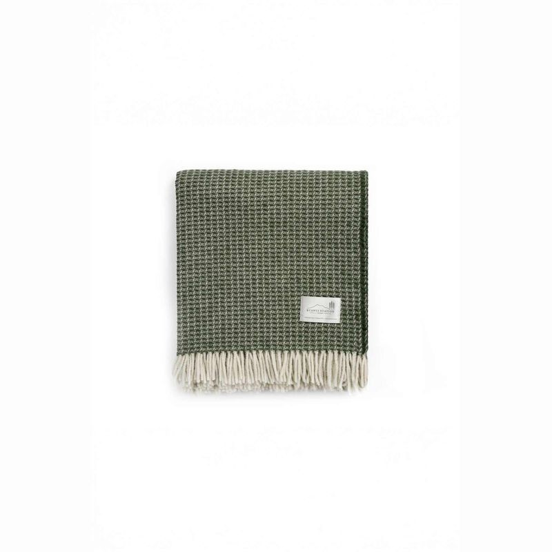 Ruanui Station Lambswool Waffle Throw - Omarae Olive