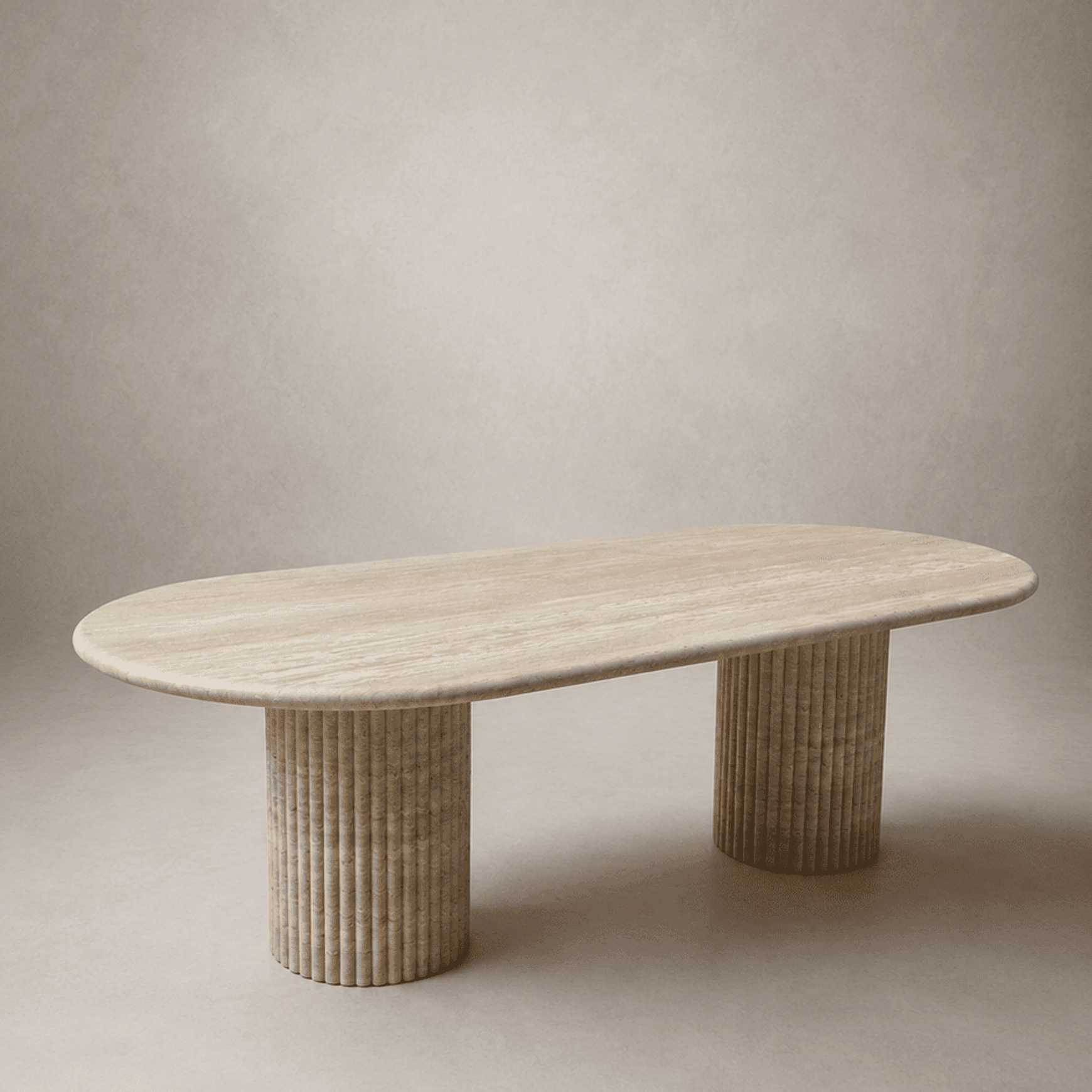 Fluted Oval Dining Table - Vein Cut Travertine