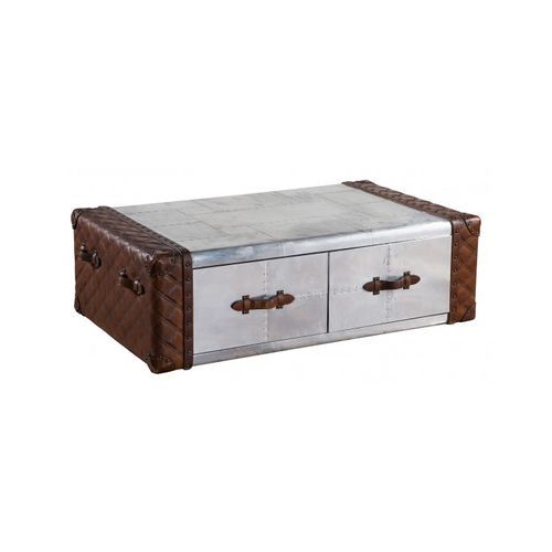 Piper Aztec Aluminium and Brown Leather Coffee Trunk Table
